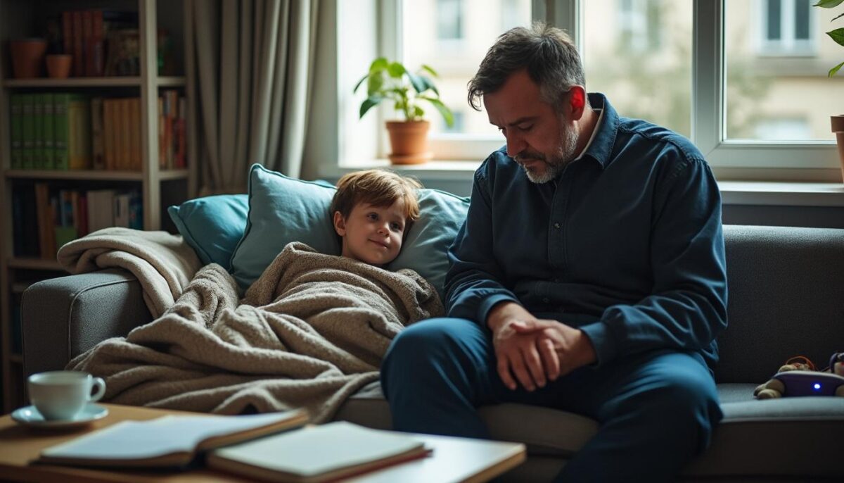 Parent restant auprès de son enfant malade à domicile