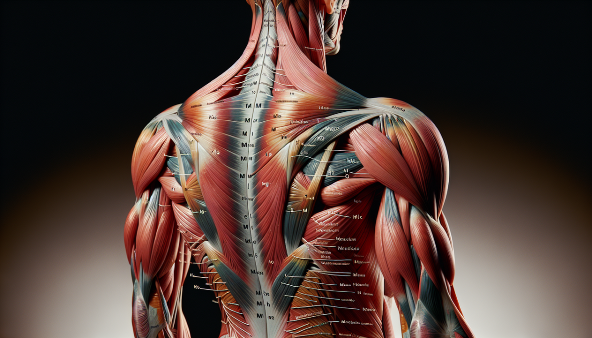 Afficher "Muscle en M: Liste des muscles commençant par M" comme titre sur une charte anatomique détaillée.