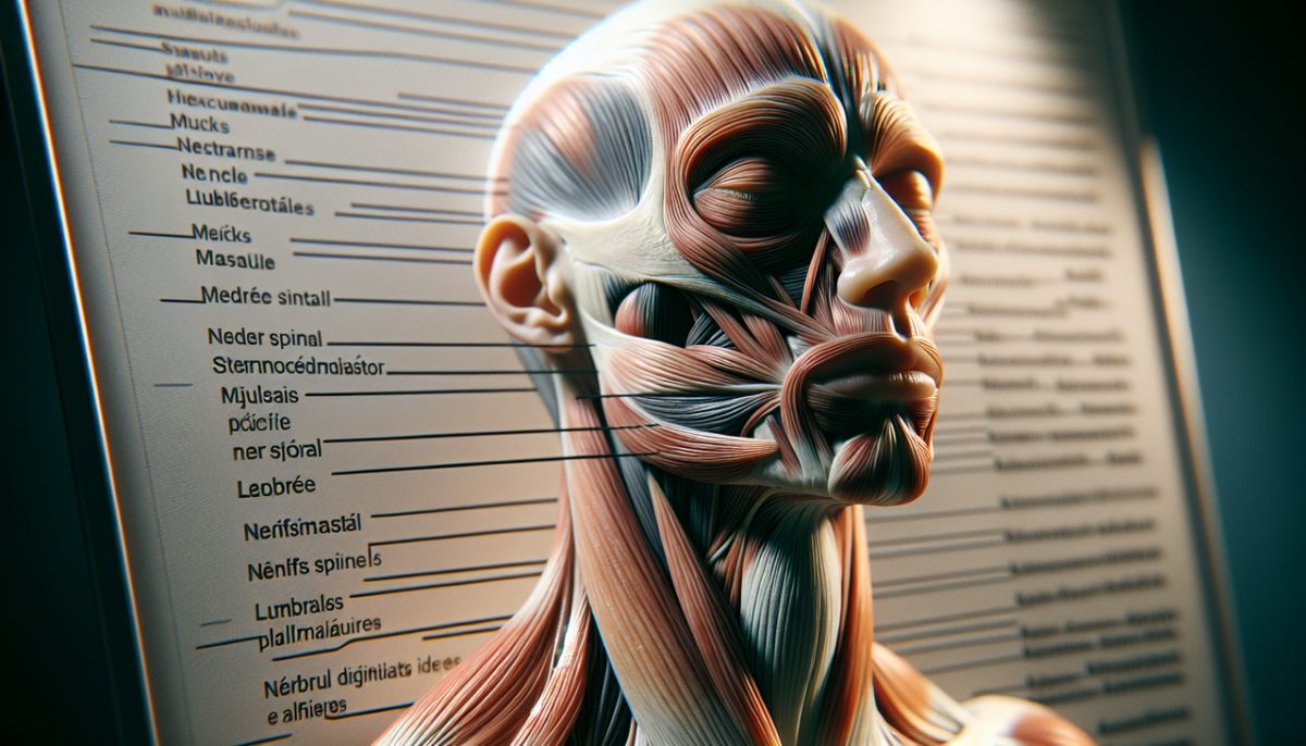 Montre les muscles en N : nasalis, sternocleidomastoïdien, lumbricaux, fibres musculaires distinctes.