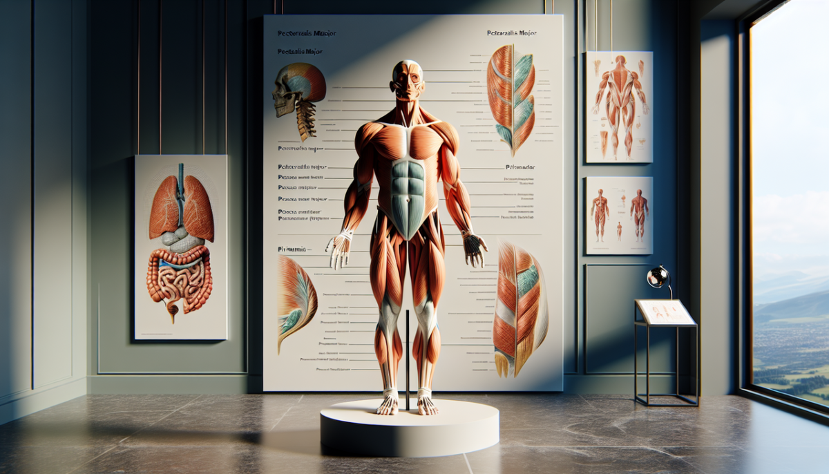 Illustration muscles en P : pectoral, psoas et piriforme, haute qualité, textures réalistes.