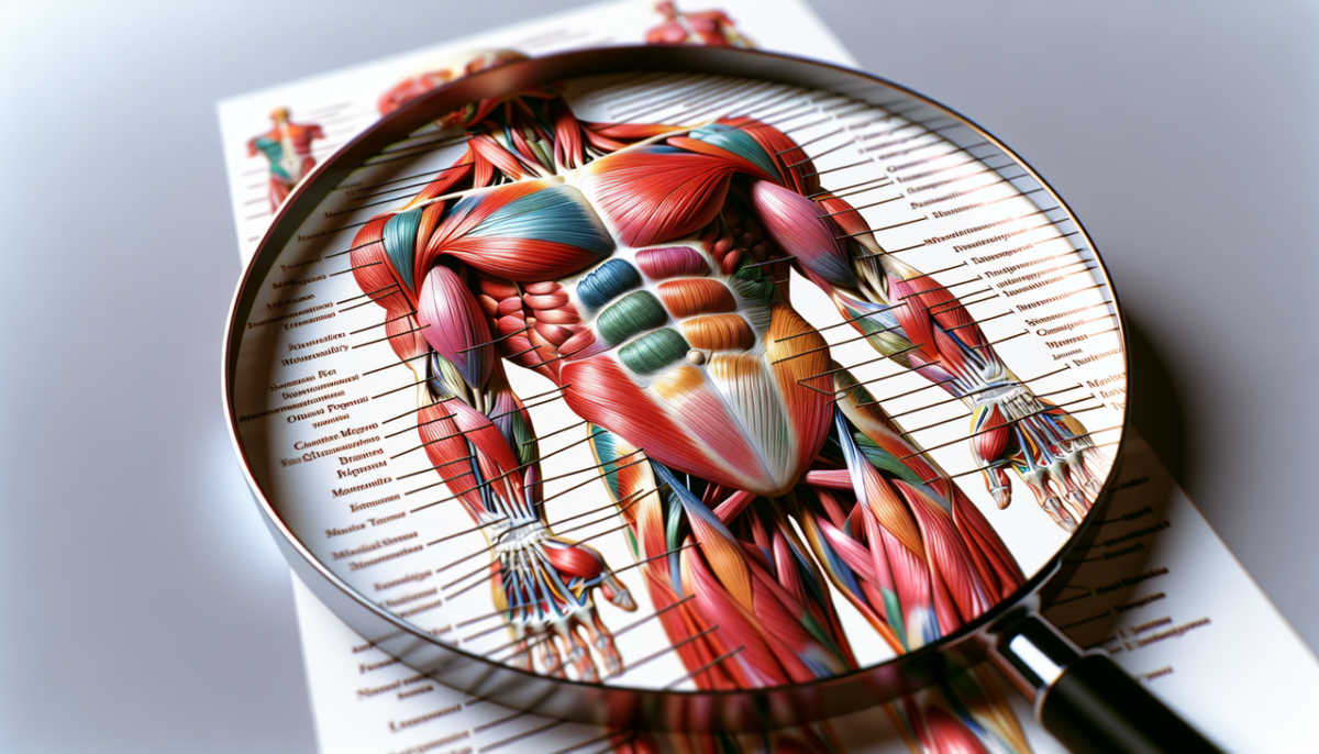 Illustration détaillée des muscles humains commençant par W, colorés, nommés, sur fond blanc.