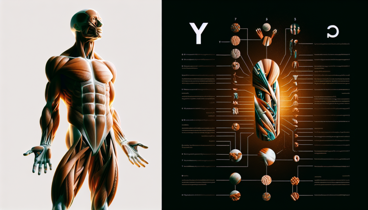 Muscles en Y : schéma anatomique détaillé avec muscles en Y Détails réalistes, texture et étiquetage professionnel.